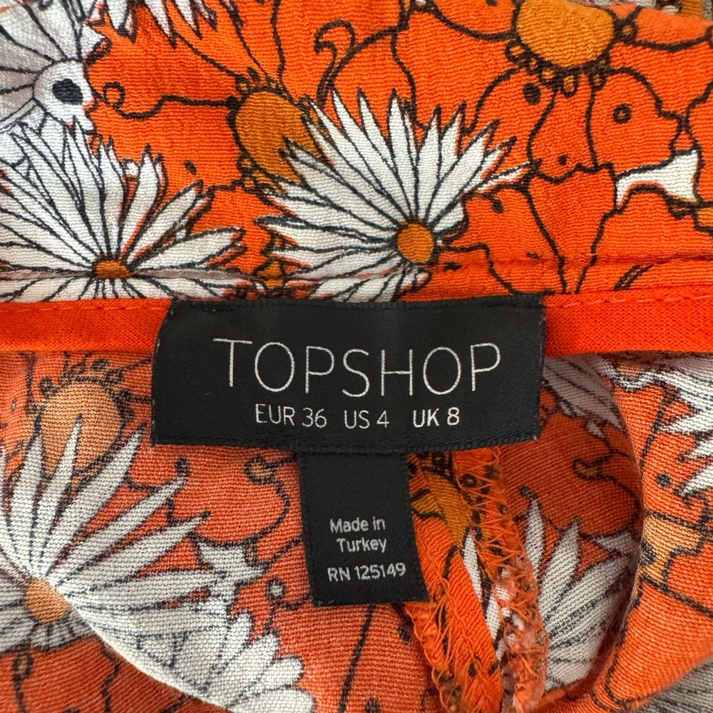 Topshop Orange Floral Daisy Wide Leg Pants Retro 70s Boho Trousers Size 4 - Picture 6 of 9